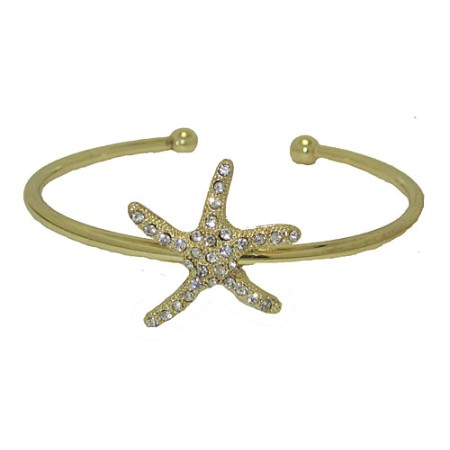 Yellow Gold and Crystal Star Fish Bangle Bracelet