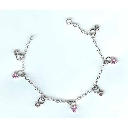 Sterling Silver And Pink CZ Charm Bracelet