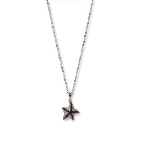 2 Tone Silver Gun Metal Jet Black Starfish Pendant 