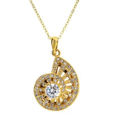 Yellow Gold And Cz Nautilus Shell Pendant 