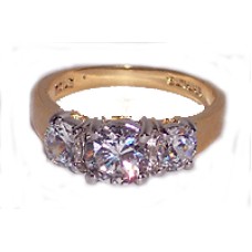 Three Stone Ring in Austrian Crystal Yellow Gold