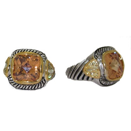 Designer Cable Ring Champagne Citrine Crystal