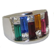 Rainbow Ring with wide band white gold