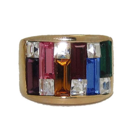 Rainbow Ring with wide band yellow gold