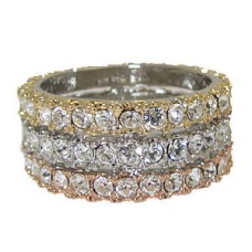 Three tone band, Silver, Rose Gold and Gold, white crystals ring