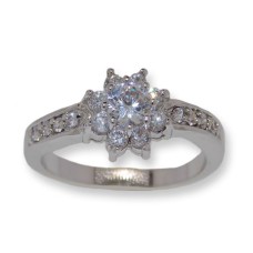 Flower ring in Rhodium and Cz