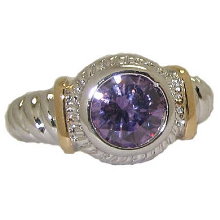 Designer Cable Ring 18 Kt Gold Amethyst