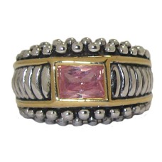 Antiqued Pink CZ Wholesale Ring 3 Tone