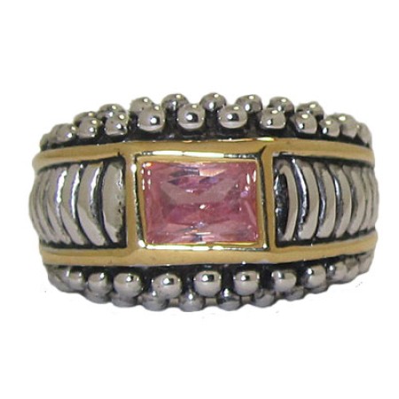 Antiqued Pink CZ Wholesale Ring 3 Tone