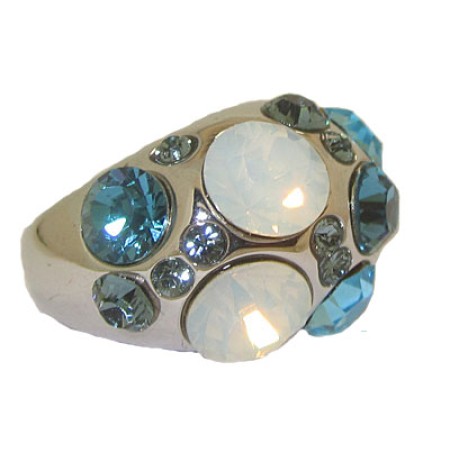 Blue Topaz Austrian Crystal Dome Ring in Rhodium