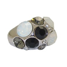 Jet Austrian Crystal Dome Ring in Rhodium