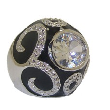 Black Enameled Dome Ring Austrian Crystal