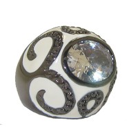 White Enameled Dome Ring Austrian Crystal