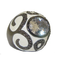 White Enameled Dome Ring Austrian Crystal