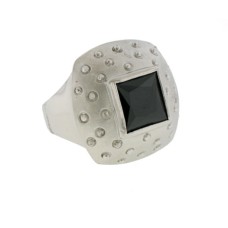 Mate Rhodium Jet Black Ring Austrian Crystal