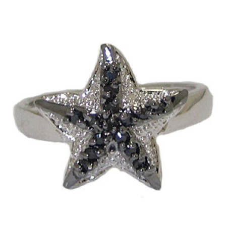 Designer Star Fish Ring in Clear Jet Black