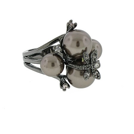 Gunmetal Pearl Crystal Designer Wholesale Ring