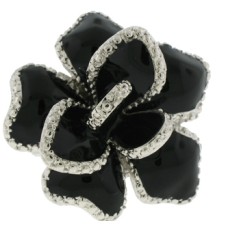 Silver Jet Black Epoxy Ring White Austrian Crystal Stone