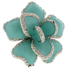 Silver Turquoise Epoxy Ring Austrian Crystal Stone