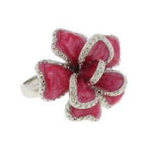 Silver Dark Pink Epoxy Ring White CZ Ring