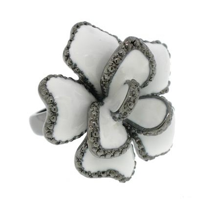 Gunmetal White Epoxy Ring White CZ Ring