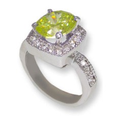 One tone silver, Peridot CZ And White crystals wholesale ring