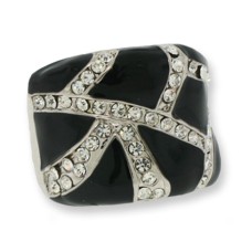 Silver Clear White Crystal And Black Epoxy Ring 