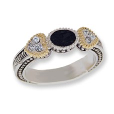 Two toned antiqued silver tone CZ Jet Black