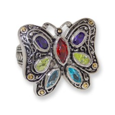 Antiqued silver and Dark Multi CZ wholesale butterfly ring