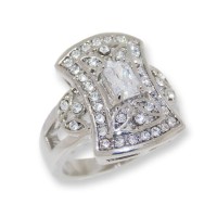 White CZ and White Czech crystals vintage look ring.