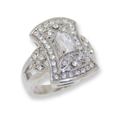 White CZ and White Czech crystals vintage look ring.