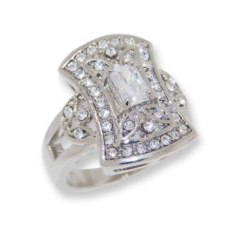 White CZ and White Czech crystals vintage look ring.