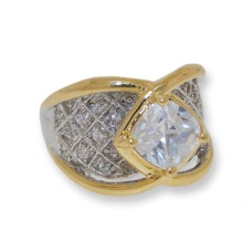 Bachelorette Bling Ring Two toned silver and gold clear white CZ ring