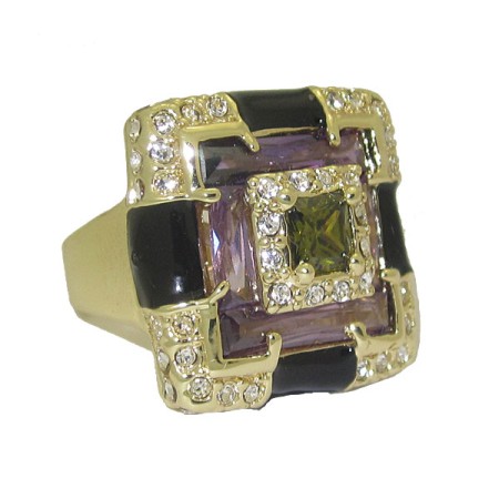 Enamel Ring with Cubic Zirconia's Yellow Gold