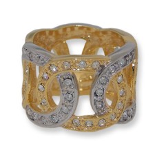 Two toned gold And silver white crystals ring