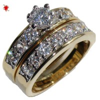 CZ Wedding Set engagement ring Yellow Gold