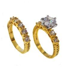 Gold White CZ's double band ring