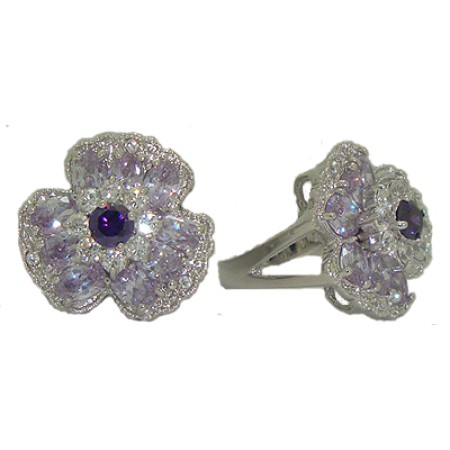 Flower Ring Lavender Austrian Crystal 