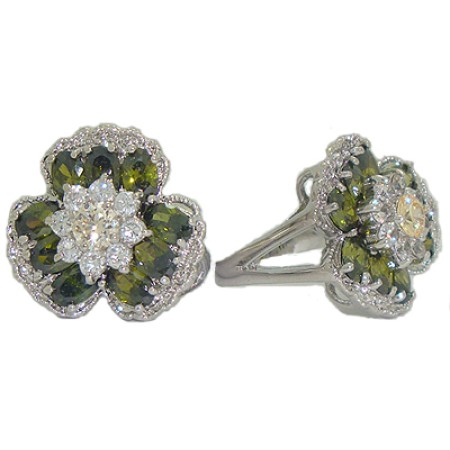 Olive Austrian Crystal Stones Flower Ring 