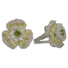 Peridot Austrian Crystal Stone Flower Ring 