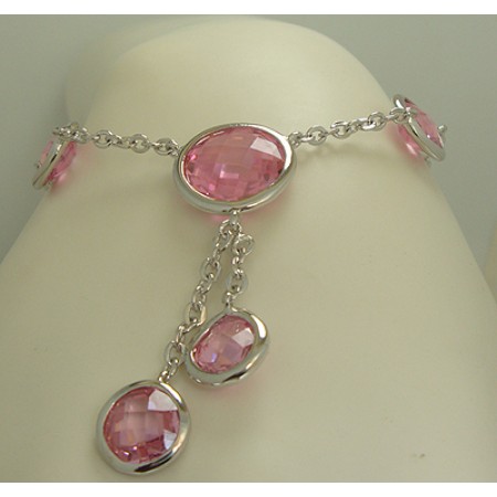 High End CZ Pink Charm Bracelet