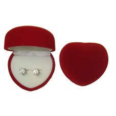 SIMULATED DIAMOND WHITE EARRINGS in DOMED HEART BOX