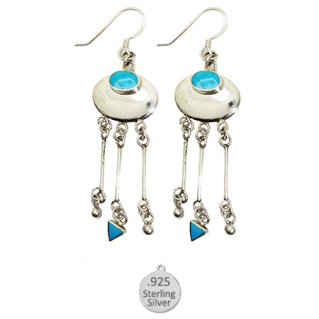 Sterling Silver And Genuine Turquoise Stone Earrings 