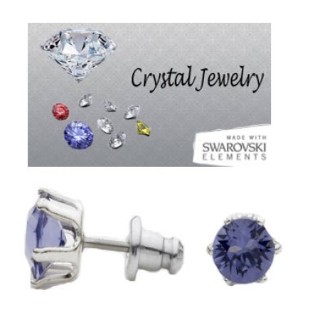 Tanzanite 2 Carat Swarovski Stone Stud Earrings White gold