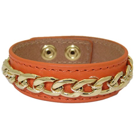 Leather Bracelet with Chain accent