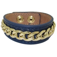 Leather Bracelet with Chain accent Blue