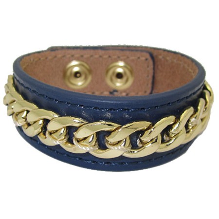 Leather Bracelet with Chain accent Blue