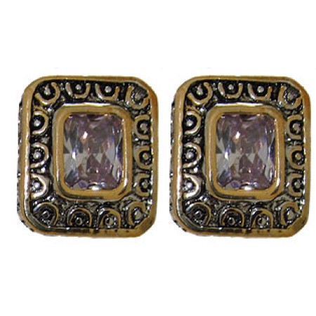 Lavander Cz Designer Earrings Accented 18 KT Gold