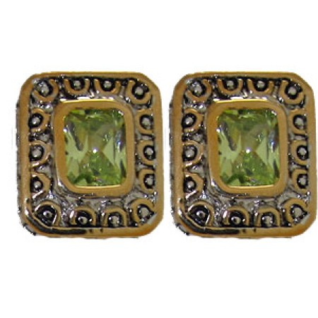 Peridot CZ Designer Earrings Accented 18 KT Gold