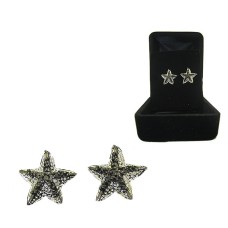 2 Tone Silver and Gun Metal Black CZ Starfish Earrings Boxed